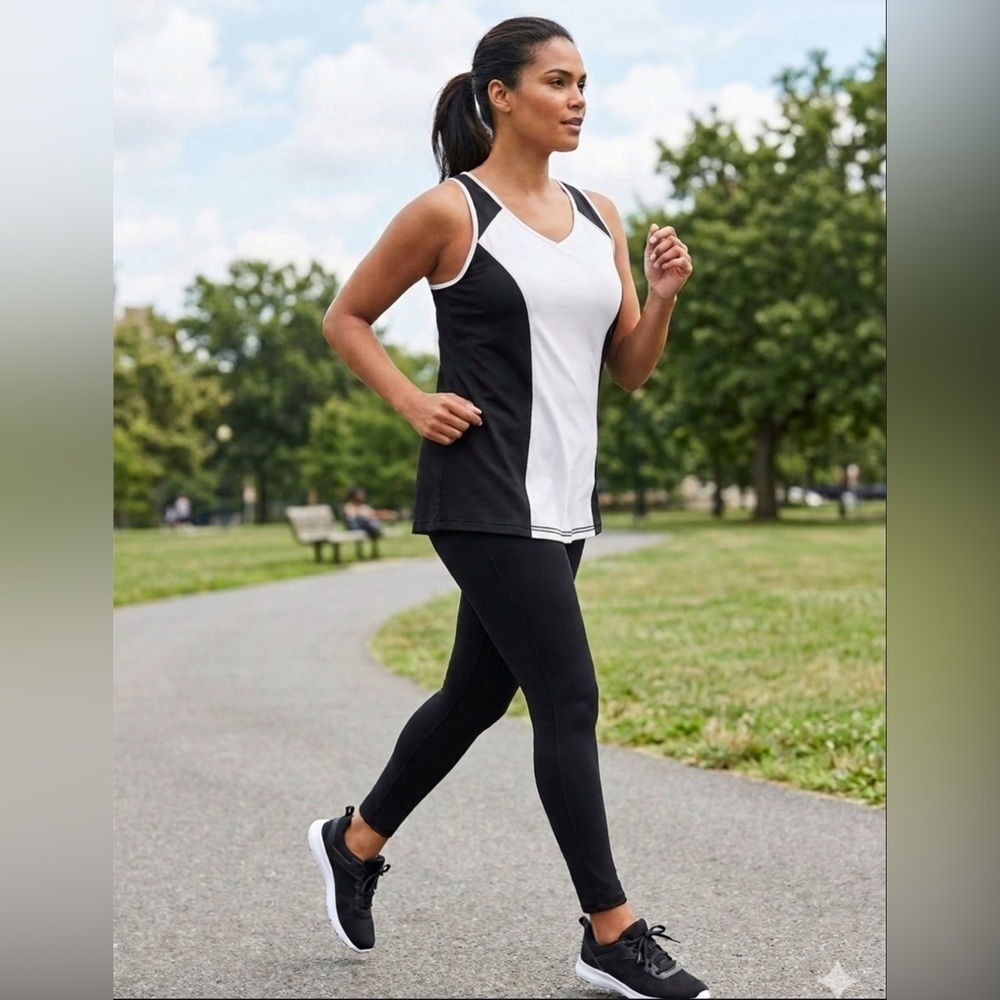 Catherines Petite Plus 1XWP Colorblock Active Tank Top NWT Black White 18/20WP
